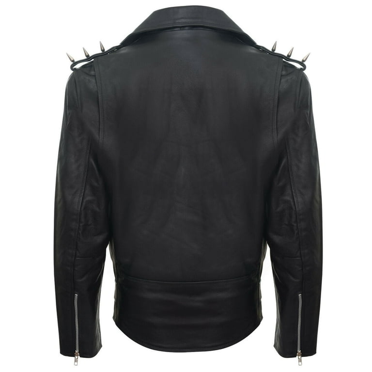 ◆BADBLOOD◆ Cracked Leather Biker Jacket Smokey Black w-jkt Men's Brando Black ''Ghostrider'' Spiked Leather Biker