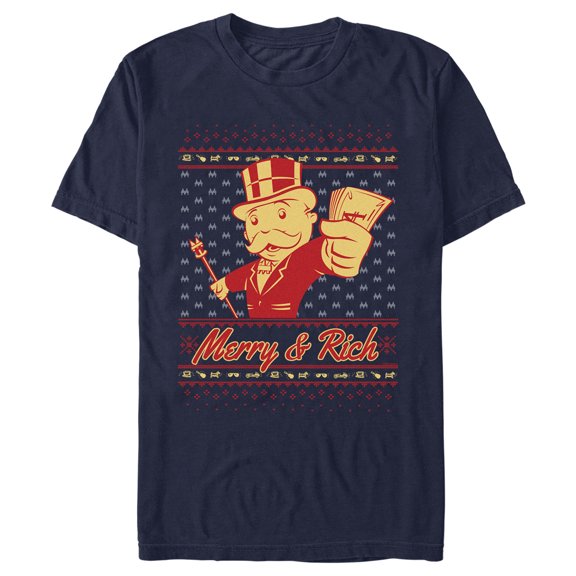Men's Monopoly Merry and Rich Graphic Tee Navy Blue X Large