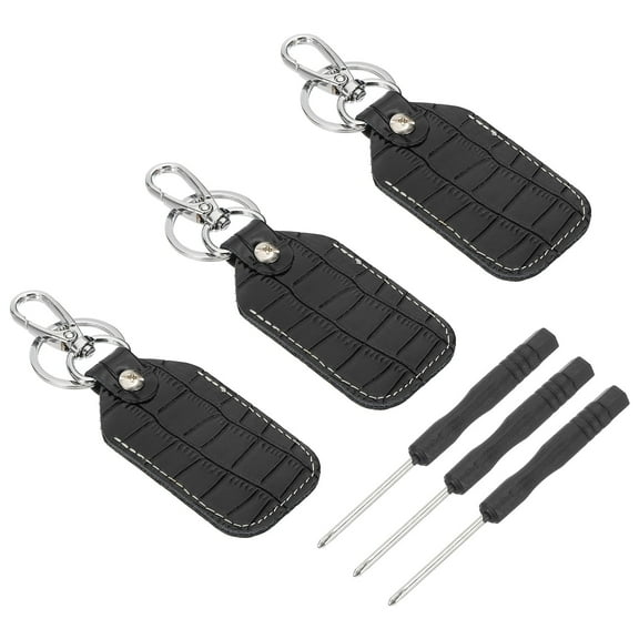 Uxcell Leather Key Fob, 3 Pcs Genuine Leather Key Cover RFID Key Fob Protector Air Tag Holder Keychain Case with Key Ring & Screwdriver for Car Key ID Key Card Black