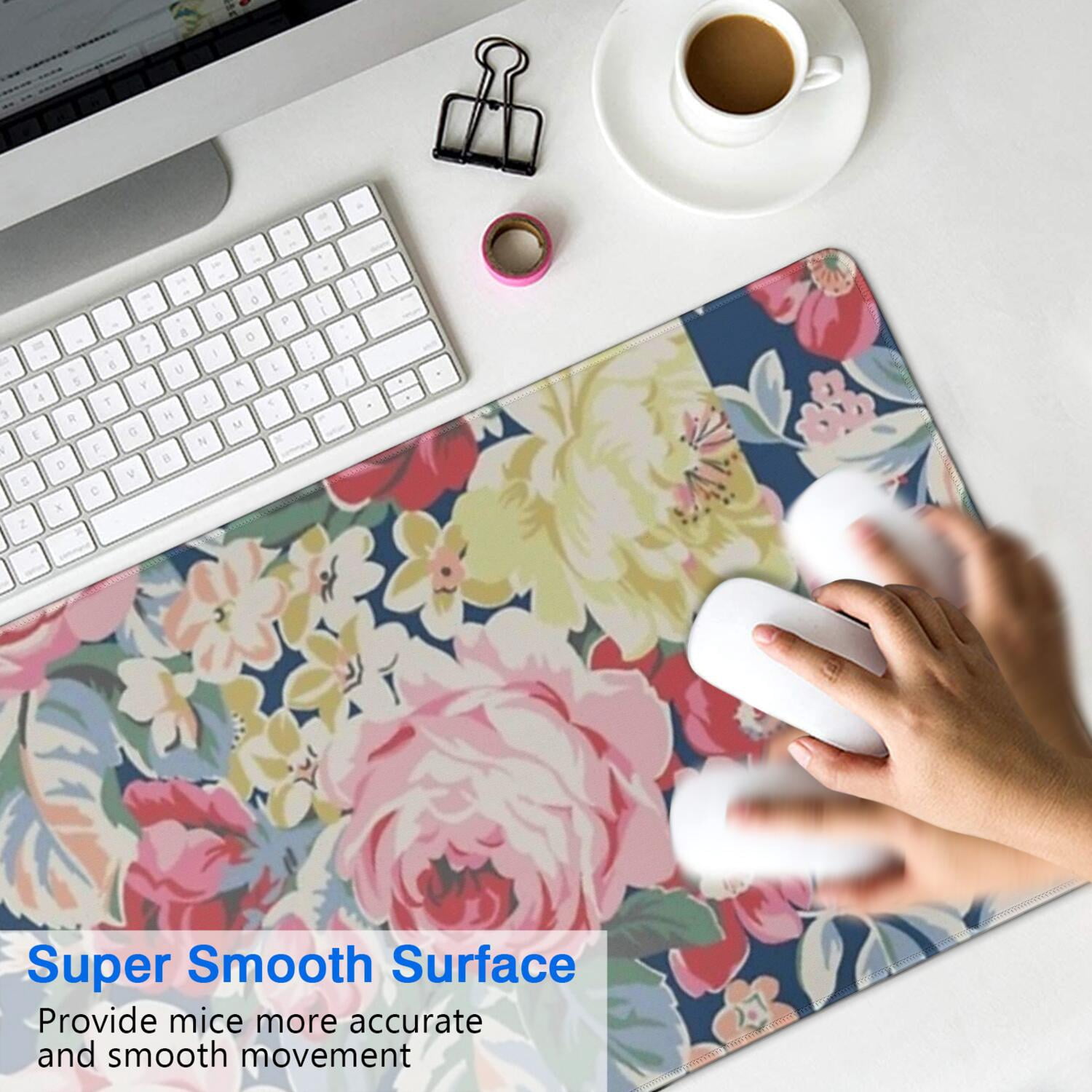 Long Mouse Pads for Desk,Pioneer Flower Floral Print Pattern Desk Mats on Top Of Desks, Desk Mouse Pad Extra Large with 3mm Non-Slip Base and Stitched Edge for Gaming,Office,Work,Home 35.4"x15.7"