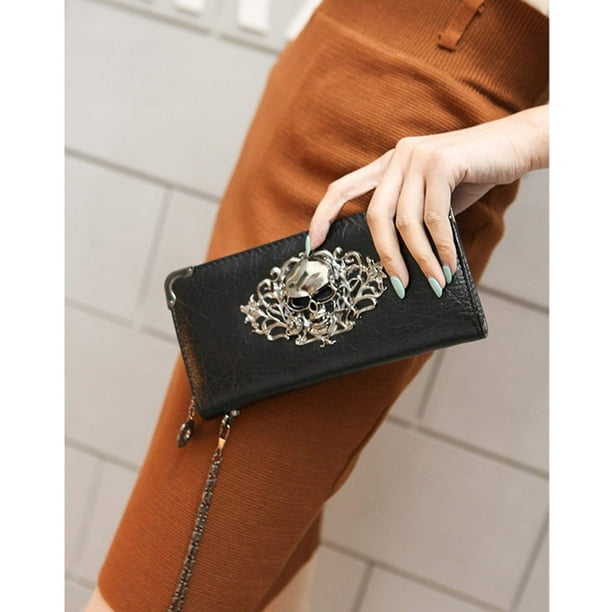 Monederos largos de calavera para mujer monedero gotico para mujer cartera de mano de cuero Pu bolso de mano con calavera regalos para mujer Feliz Sencillez Bodega Aurrera en linea