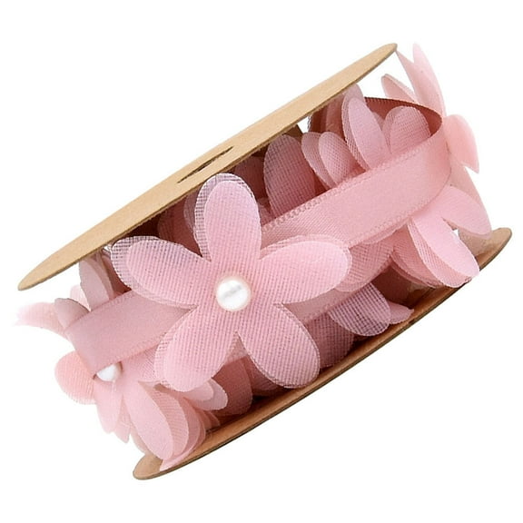 COSMOBETTY Pink Polyester Ribbon 1 Roll for Embroidered Lace Decoration 11.8x1.6x0.2in