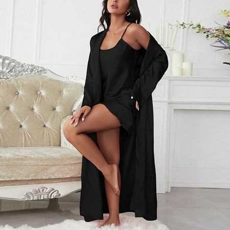Hamky Nightgowns for Women Sundresses for Women Nightgown For Womens Lingerie Satin Chemise Lingerie Nightie Slips Sleep Dress Slips Sleepwear Womens Pajamas Women s Chemises & Negligees Black XL