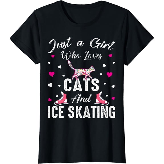 Just A Girl Who Loves Cats And Ice Skating Skate Girl T-Shirt