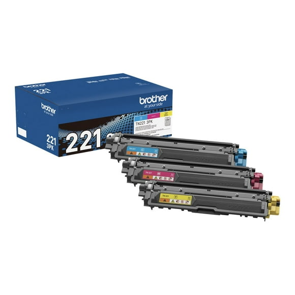 Brother Genuine Standard-Yield Toner Cartridge Three Pack TN221 3PK -Includes one Cartridge Each of Cyan, Magenta & Yellow Toner, Standard Yield (TN2213PK), Cyan, Magenta, Yellow (BRTTN2213PK)