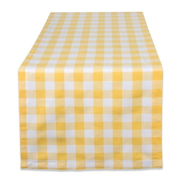 Contemporary Home Living Checkered Cotton Table Runner - 72" - White and Sunshine Yellow
