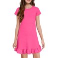 thumbnail image 2 of OIOLOYJM Girls Dress Ruffled Flutter Sleeve Crew Neck Cute Printing Casual A-Line Dresses Summer Vacation Going Out Dresses Hot Pink 9-10 Year, 2 of 6