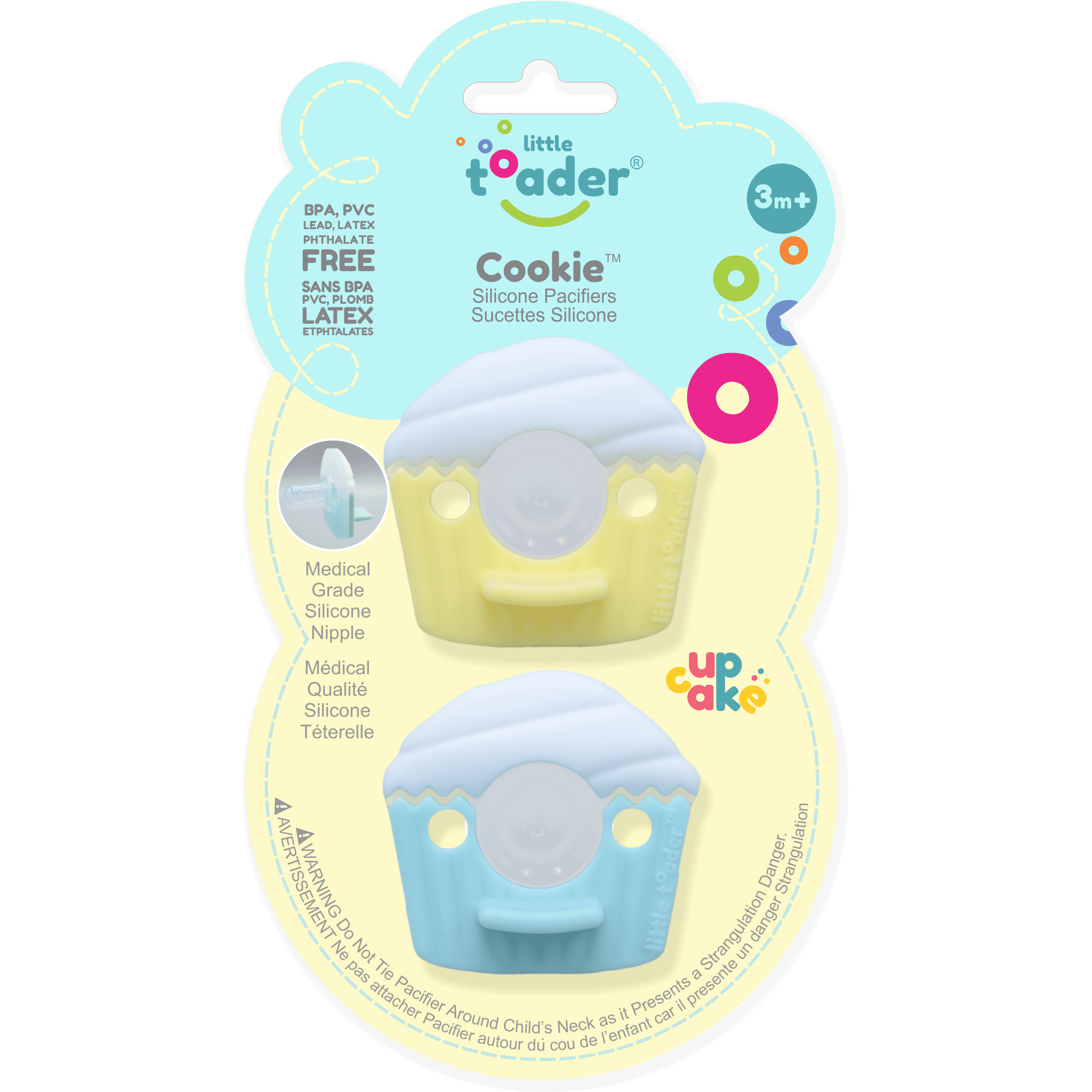 Little Toader CookieTM Pacifier –Aqua/Yellow Cupcake (2 pack)