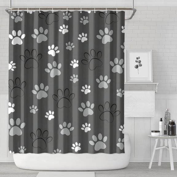 Grey Dog Paw Footprint Shower Curtain 72"x84" ,Bathroom Decorative Shower Curtains Set with 12 Hooks,Modern Waterproof Washable Shower Curtain