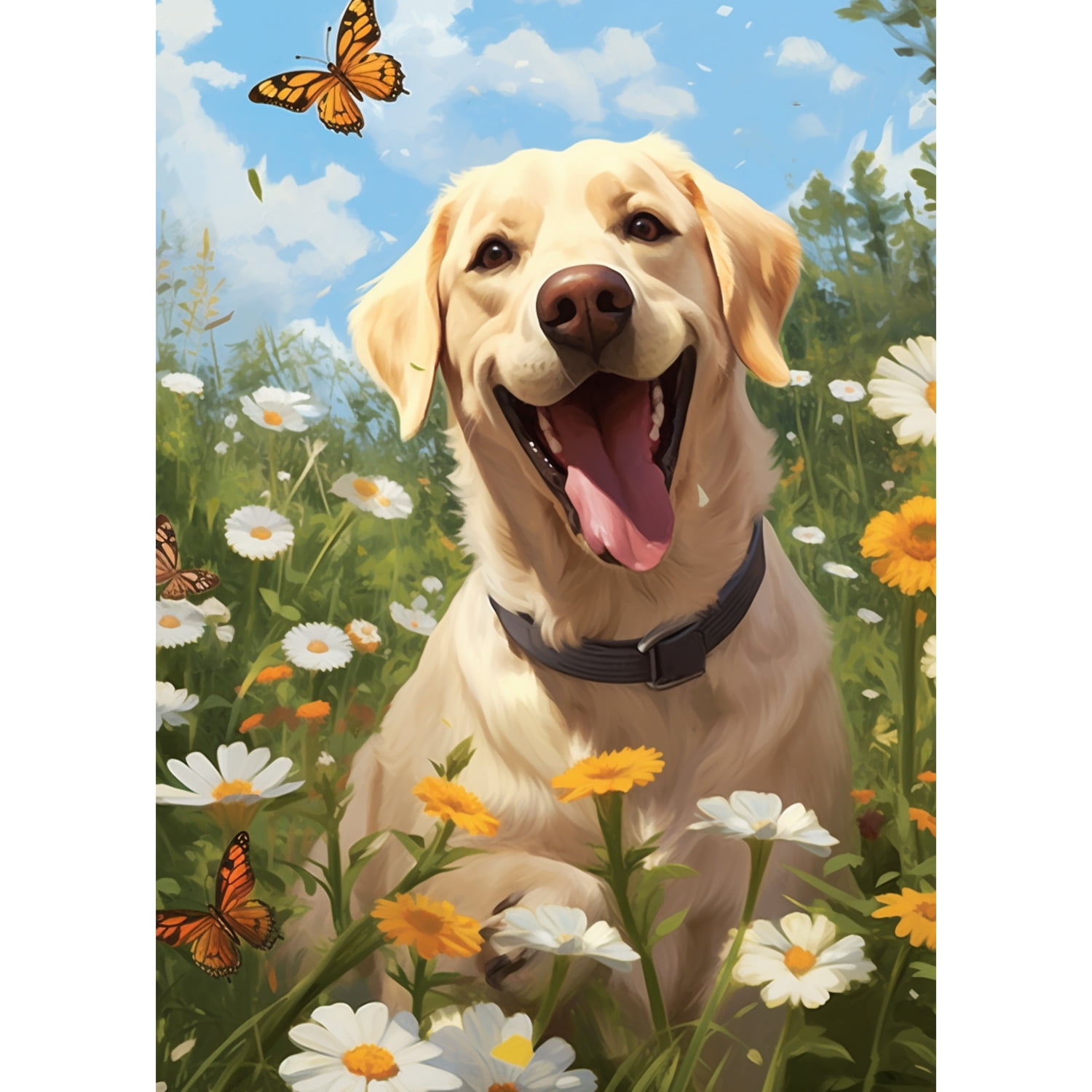 America Forever Spring Summer Golden Retriever Dog House Flag 28 x 40 inch Double Sided Golden Retriever Puppy Floral Daisies Spring House Flag for Outdoor Dog Flag Yard Decoration