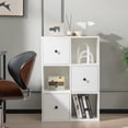 thumbnail image 2 of Floor Standing Bookcase Cabinet, 3-Tier Storage Organizer with 3 Cubes & 3 Drawers, Modern Bookshelf with Anti-toppling Device, for Office, Living Room, Study Room, White, 2 of 8
