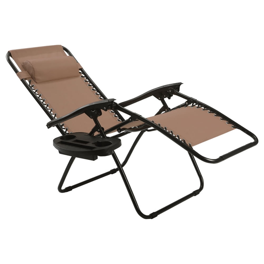 Aimee Lii Outdoor Folding Zero Gravity Reclining Lounge Chair with Utility Tray, Outdoor Patio Furniture, Brown