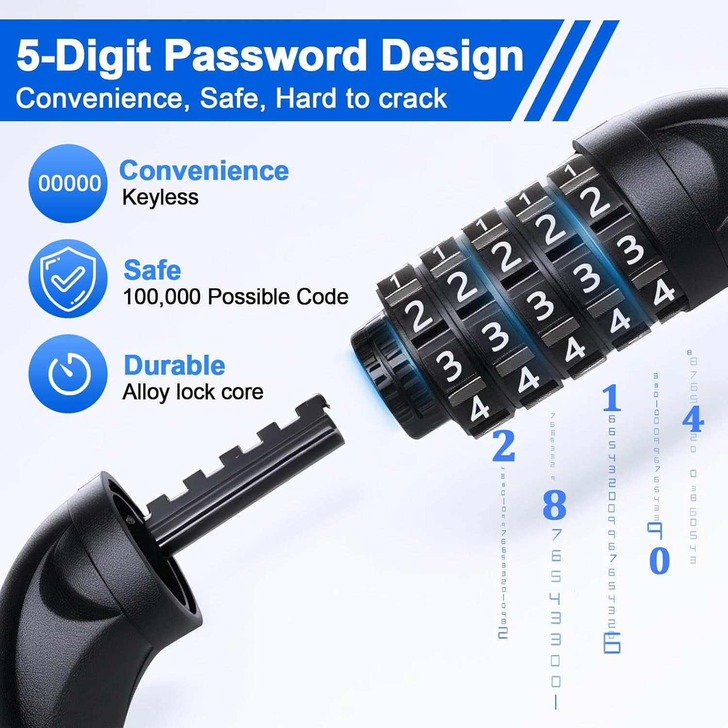 Bike Chain Lock, 5 Digit Combination Heavy Duty Anti Theft Bicycle Chain Lock,2.62/3.2/4.27/5/6Ft Long Security Resettable Bike Locks for Bike, Bicycle, Scooter, Door, Gate, Fence-4/6mm Thick