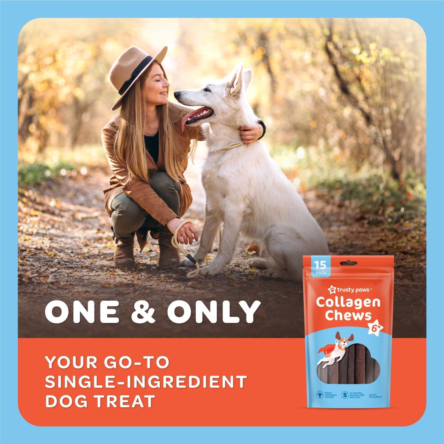 Trusty Paws Beef Collagen Sticks for Dogs, Rawhide-Free Dog Chew Treats, 10 oz, 15-Pack