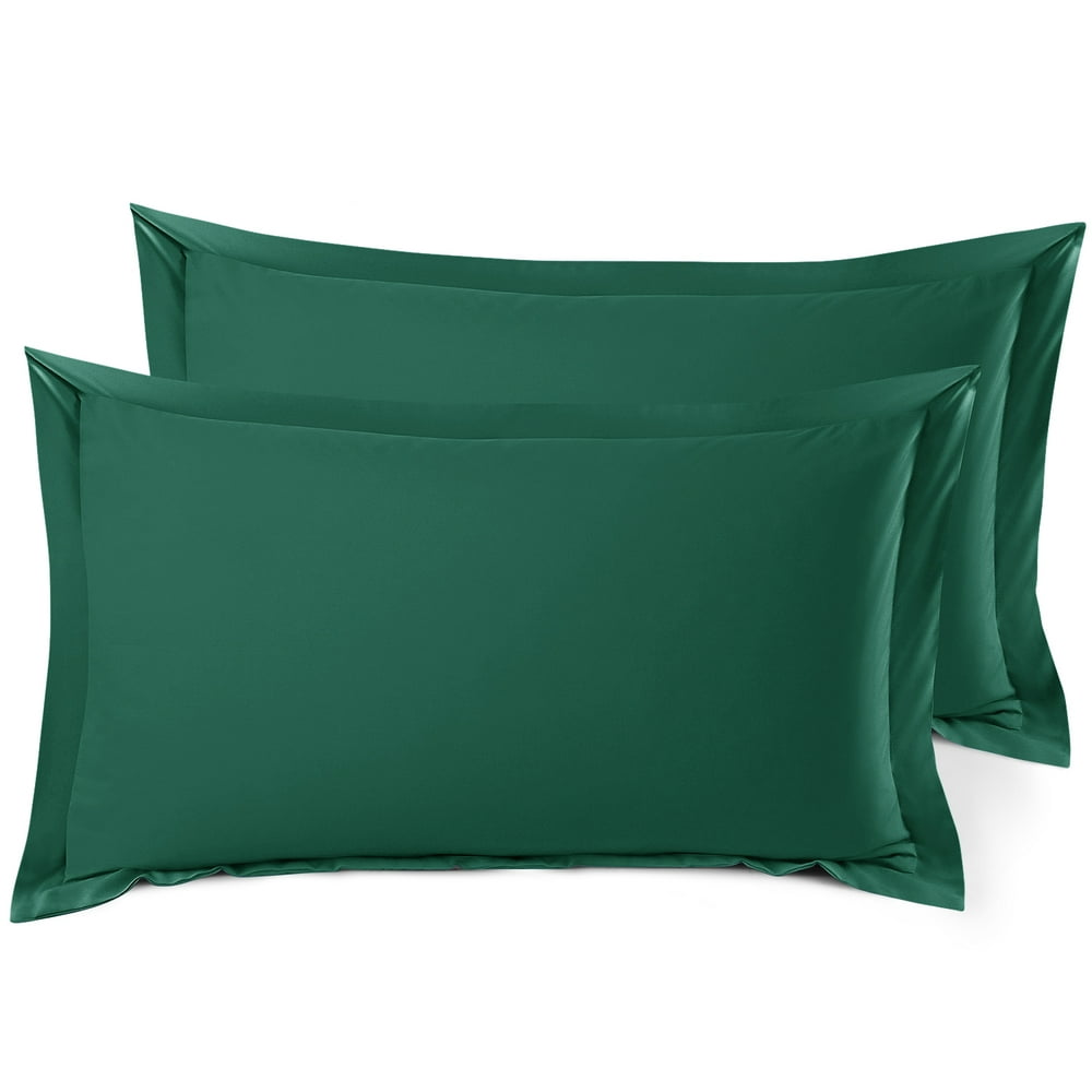 Set of 2 King 20"x36" Size Pillow Shams Hunter Green, Hotel Luxury Soft