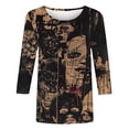 thumbnail image 4 of Uootdi Halloween Skull Distressed Shirts for Women Retro Button Crew Neck Long Sleeve Pullover Tops Fall Washed T-Shirts Multicolor Womens Tops, 4 of 5