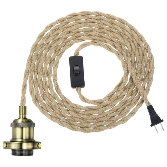 15.4Ft Pendant Light Cord Kit, Plug in E26 Socket Hanging Light with Switch Industrial Vintage Twisted Rope, Bronze