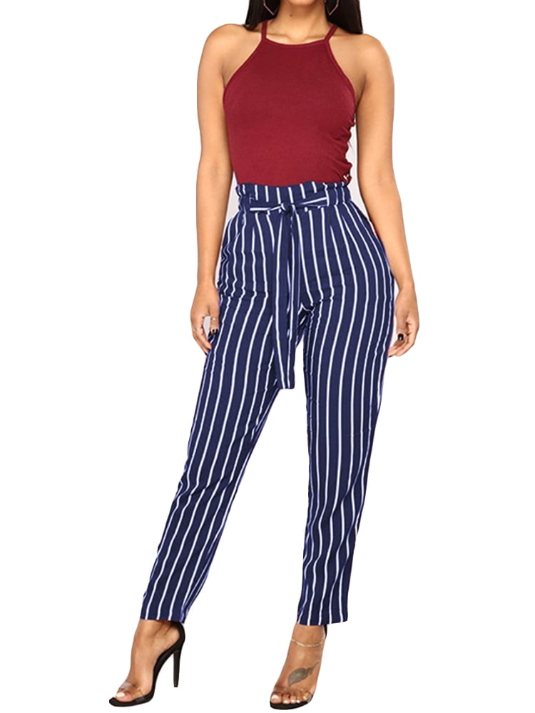 striped pants high waisted