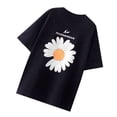 thumbnail image 2 of Camiseta de mujer con estampado floral, manga corta, cuello redondo, camiseta suelta, negro, M kenally AP001205-05B, 2 of 7