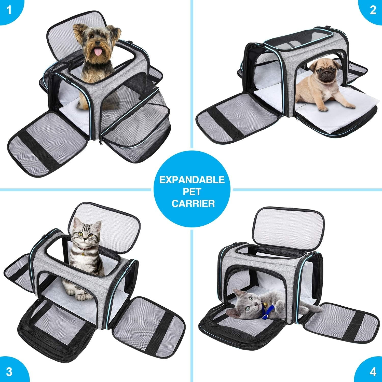 2 Sides Expandable Soft-Sided Large Cats Carrier Collapsible Kennel Travel