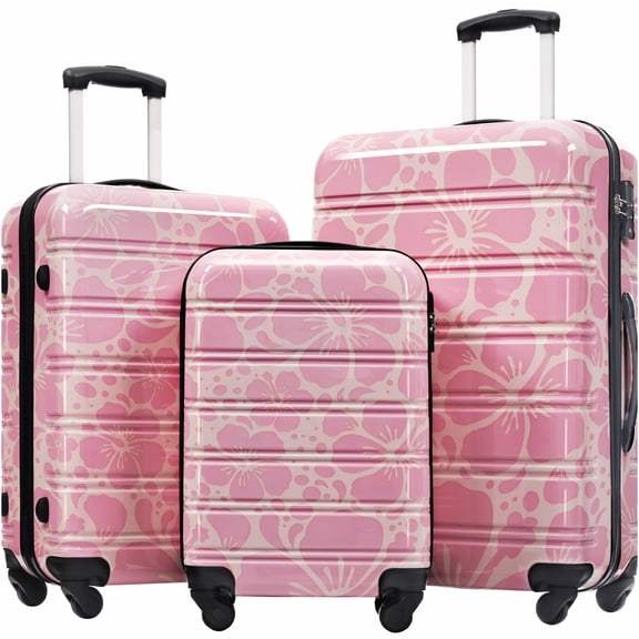 JERFIT 3-Piece Pink Hardshell Spinner Luggage Set with TSA Lock, Lightweight ABS PC Suitcase Set (20/24/28 Inch)