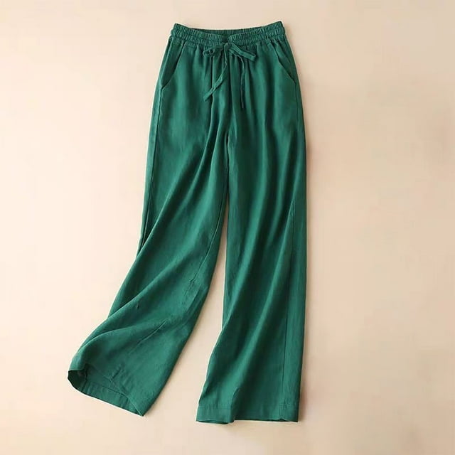 Weiqiqre Pantalon en Coton et Lin pour Femmes, Pantalon Long à Jambe Grand en Coton et Lin Taille Haute Ample pour Femmes, Semble Mince et Pantalon Coloré Rabais