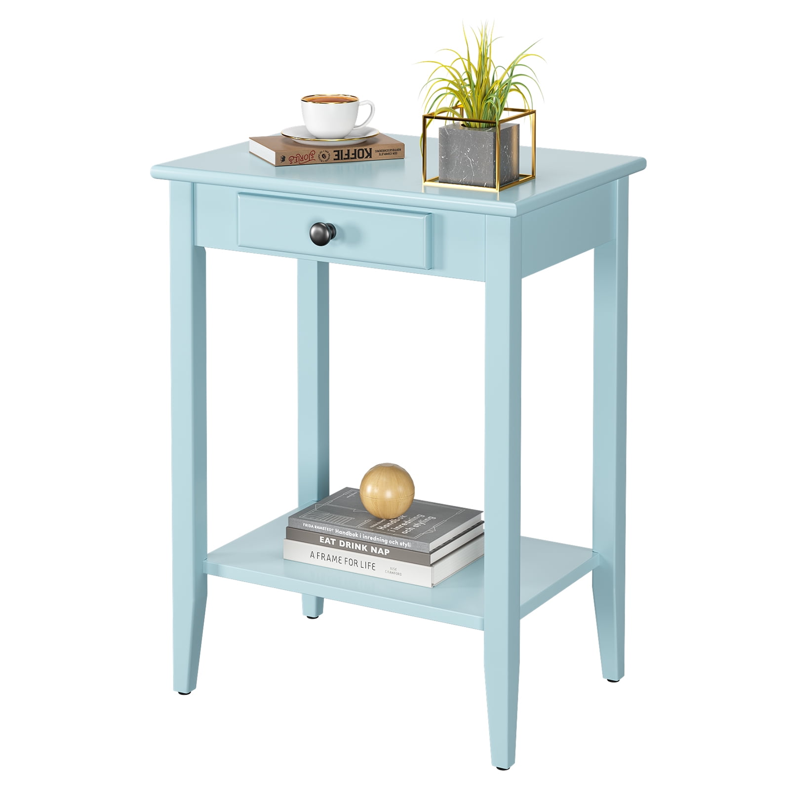 Wood End Table with Drawer, Narrow Sofa Side Table Bedside Tables with