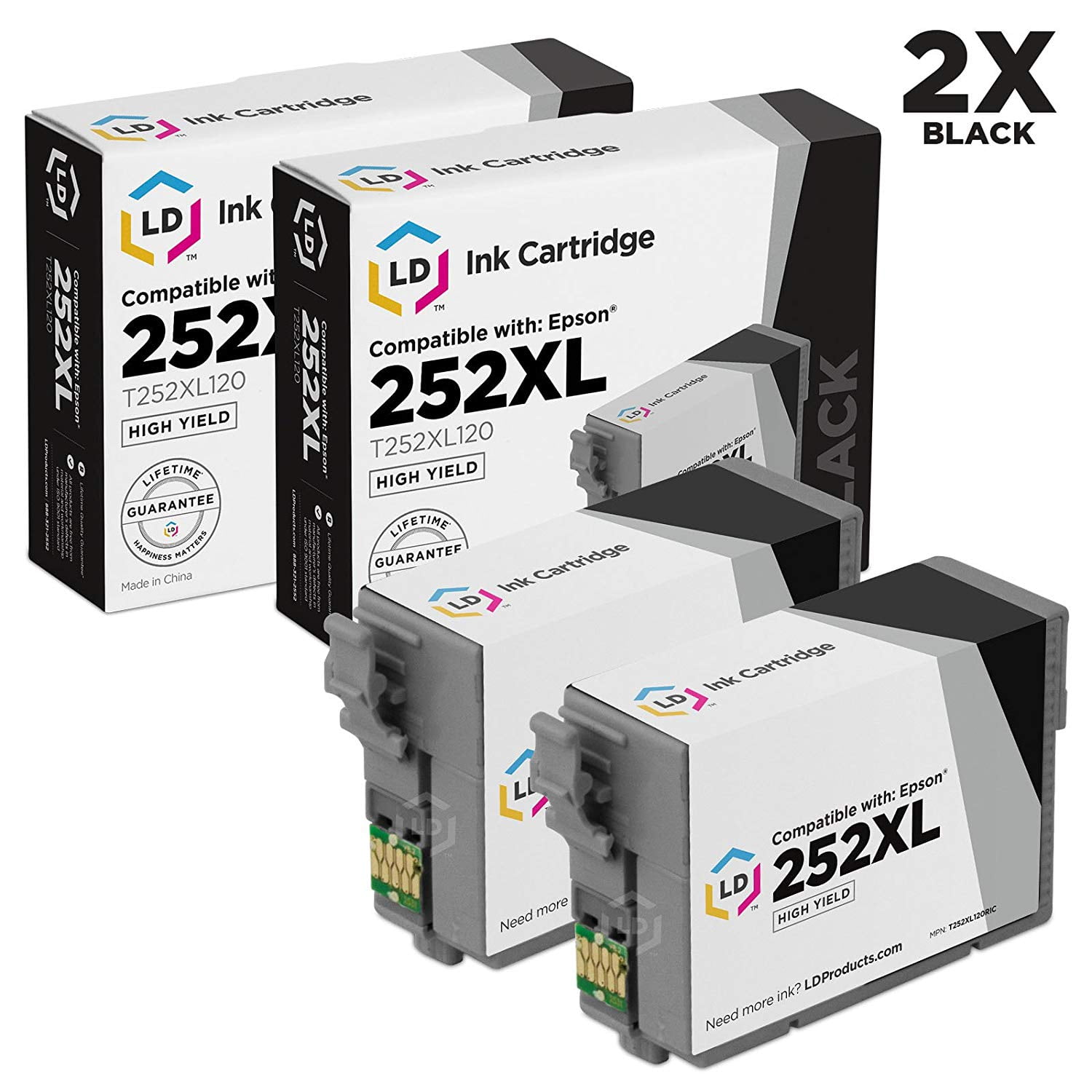 BeOne 252XL Ink Cartridges Remanufactured Replacement for Epson 252 XL T252 T252XL 2-Pack to Use with Workforce WF-3620 WF-3630 WF-3640 WF-7110 WF-7210 WF-7610 WF-7620 WF-7710 WF-7720 Printer 2 BK 
