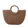 thumbnail image 2 of Handmade Straw Rattan Woven Semicircle Tote Bag, Summer Beach Handbag for Women, Portable Half-Moon Shape Shoulder Bag for Travel Vacation Daily Shopping, B, 2 of 7