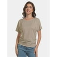 thumbnail image 4 of Womens Short Sleeve Boat Neck Side Shirring Dolman Drape Top, 4 of 6