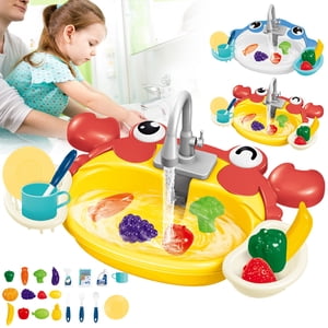 Sentmoon Jouer Ensemble de nourriture Fêtes des favoris pour les enfants Kitchen Sink Toys Kid Jouer à l'évier avec l'eau courante Pretend Jouer Kitchen sink avec le modèle mignon Rôle Sink Jouets pour le cadeau pour enfant