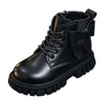 thumbnail image 4 of Girls Lace up Ankle Martin Boots with Side Bow, Little Kids Side Zipper Faux Leather Short Booties Fashion Soft Non Slip Princess Boots for Little Girls Daily Wear Black 11.5 Little Kids(29), 4 of 9
