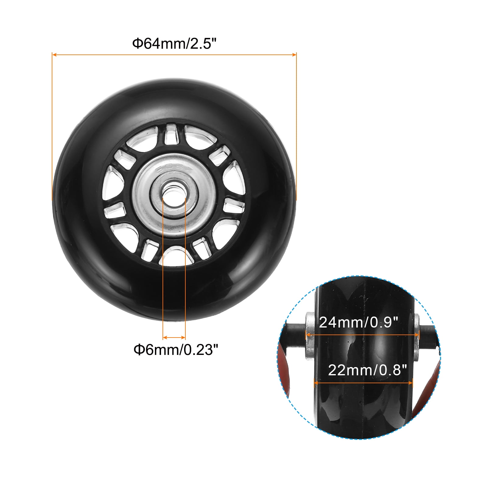 Uxcell Set of 2 Luggage Wheels Replacement 64 x 24 mm/2.5" x 0.9" Rubber Swivel Caster Bearing Wheels Repair Kits