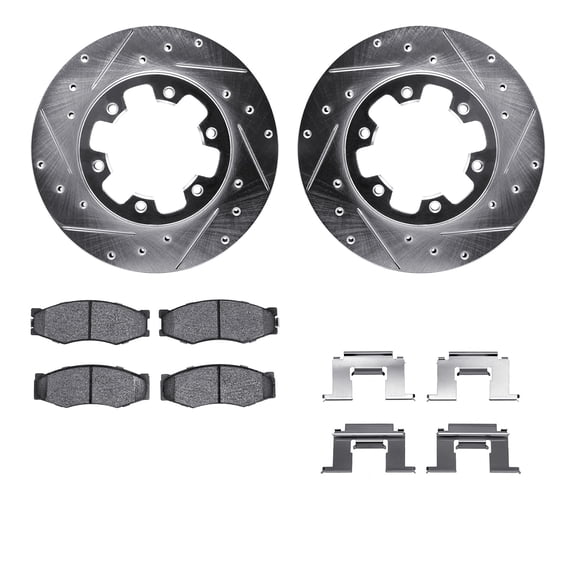 Dynamic Friction Company Front Brake Rotors-Drilled and Slotted-Silver with 5000 Advanced Brake Pads includes Hardware 7512-67275