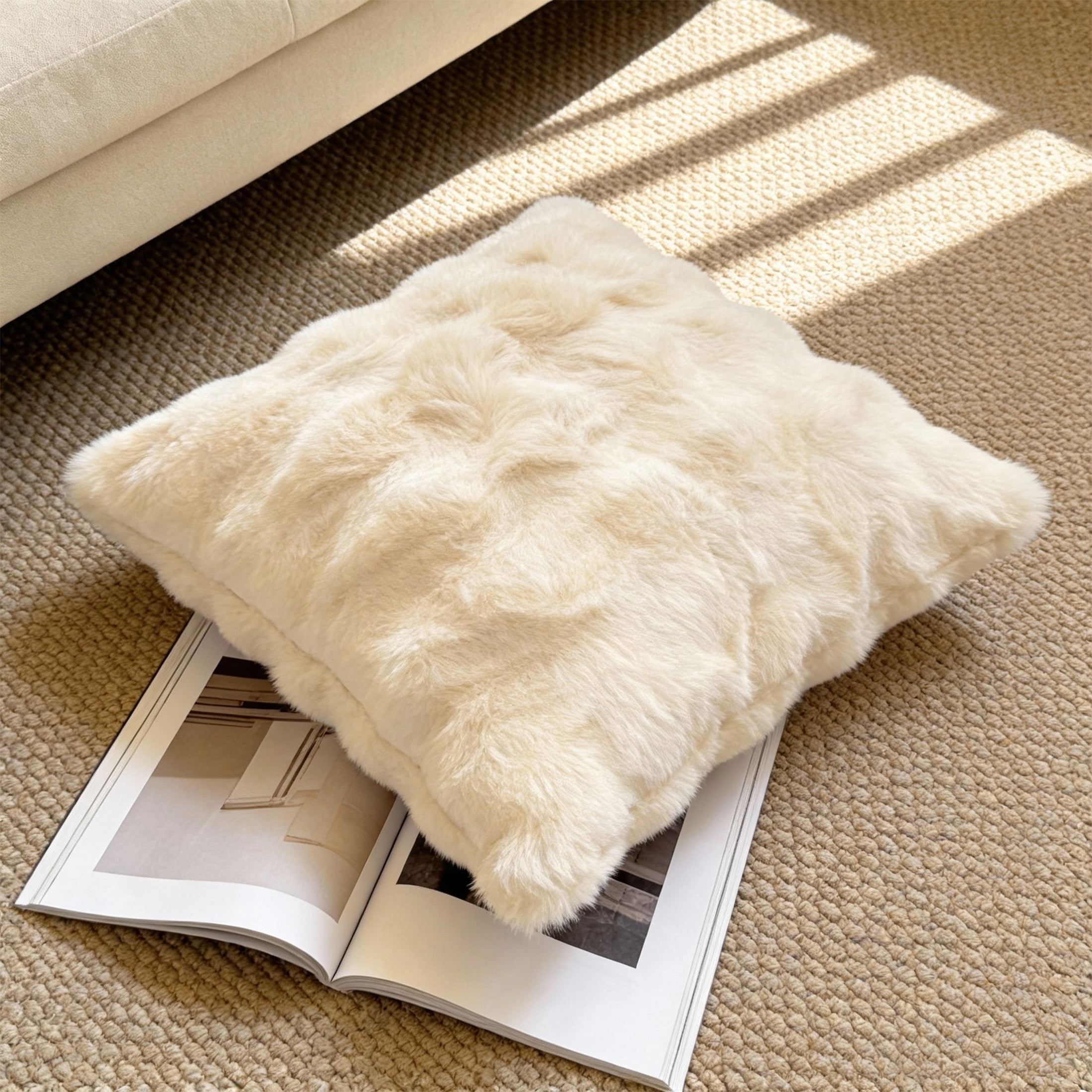 cisilov 18x18 Inch White Faux Fur Throw Pillow for Couch Bed Living Room Home Decor