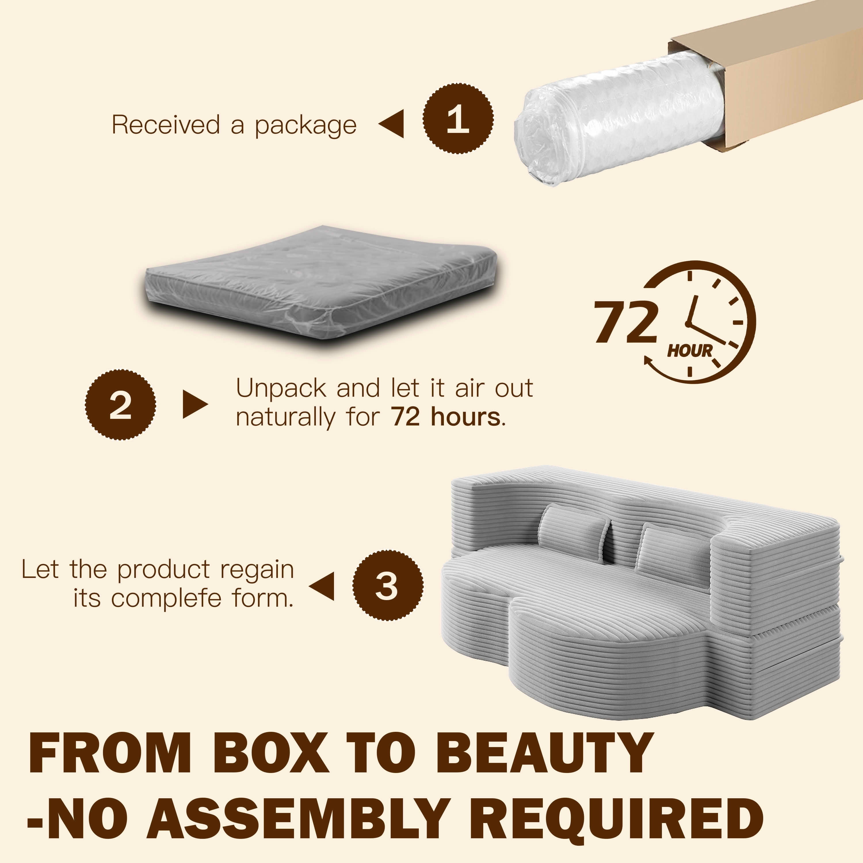 MAYEERTY Vacuum Compressed Corduroy Foldable Foam Sofa Bed, Full Size Zero Assembly Floor Sleeper with 2 Pillows
