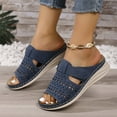 thumbnail image 4 of Women's Slippers Summer Wedge Open Toe Slip-On Peep Toe Sandals Casual Daily Shoes for Women Beach Fashion Blue 7, 4 of 6