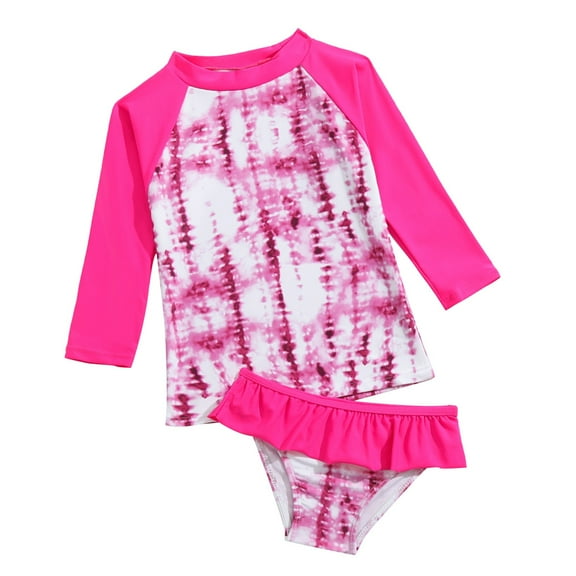 Coerni Girls Tie Dye Swimsuit 2 Piece Long Sleeve Rash Guard Swim Shirt Tops and Ruffle Bathing Suits Shorts Kids Beach Swimwear