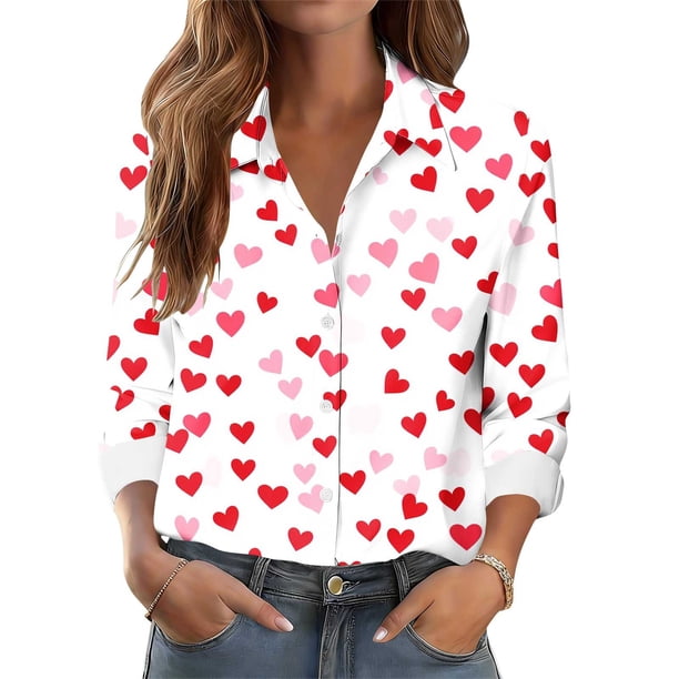 TaTaai Women Long Sleeve Collared Casual Printed Shirt Button Down Top Ladies Office Commute Daily Wear Soft Comfortable Non See Through Versatile Blouse Gift