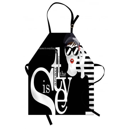 Saying Apron  Mysterious Lady and Style is the Answer to Everything Text  Unisex Kitchen Bib with Adjustable Neck for Cooking Gardening  Adult Size  Scarlet Black and White  by Ambesonne