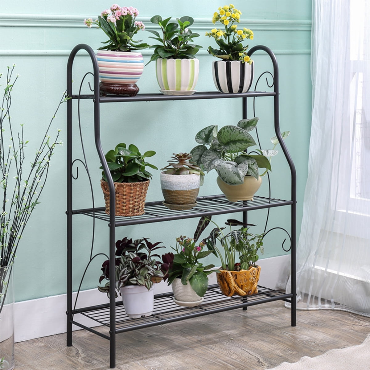 Black 3Tier Iron Flower Stand Plant Stand Rack Flower