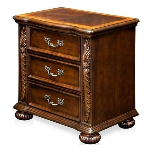Bowery Hill 3 Drawers Traditional Solid Wood Nightstand in Brown Cherry