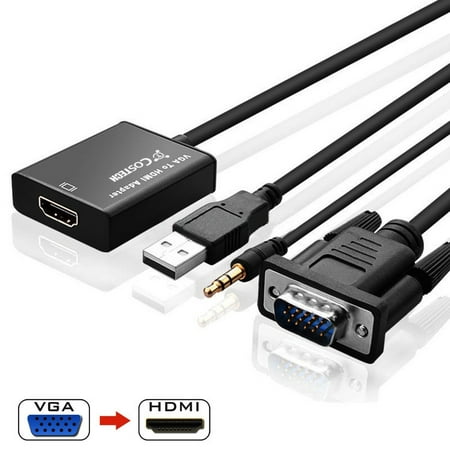 HD 1080p TV AV HDTV Video Cable Converter VGA TO HDMI Output Adapter Plug and Play with Audio For HDTVs,Monitors,Displayers,Laptop Desktop (Best Way To Play Mkv On Tv)
