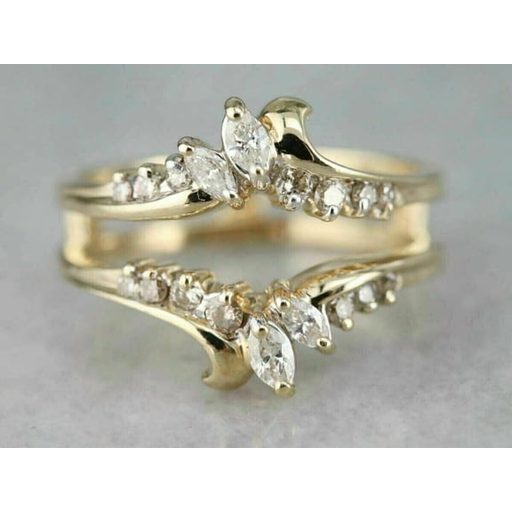 Ayushi Jewels 2CT Marquise Lab-Created Diamond Enhancer Guard Wrap Ring 14K Yellow Gold Plated