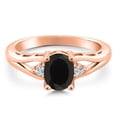 thumbnail image 3 of Gem Stone King 18K Rose Gold Plated Silver Black Onyx and White Lab Grown Diamond 3 Stone Engagement Ring for Women | 1.68 Cttw | Oval 8X6MM | Round 2MM | Gemstone December Birthstone | Size 7, 3 of 6