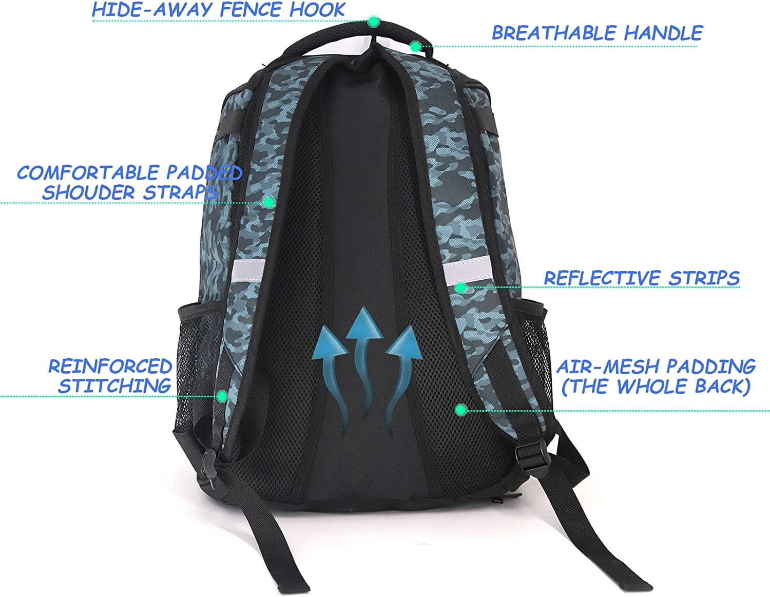 WOLT | Youth Baseball Bag Backpack--Youth Boys Equipment Oxford Fabric - New Camoblue
