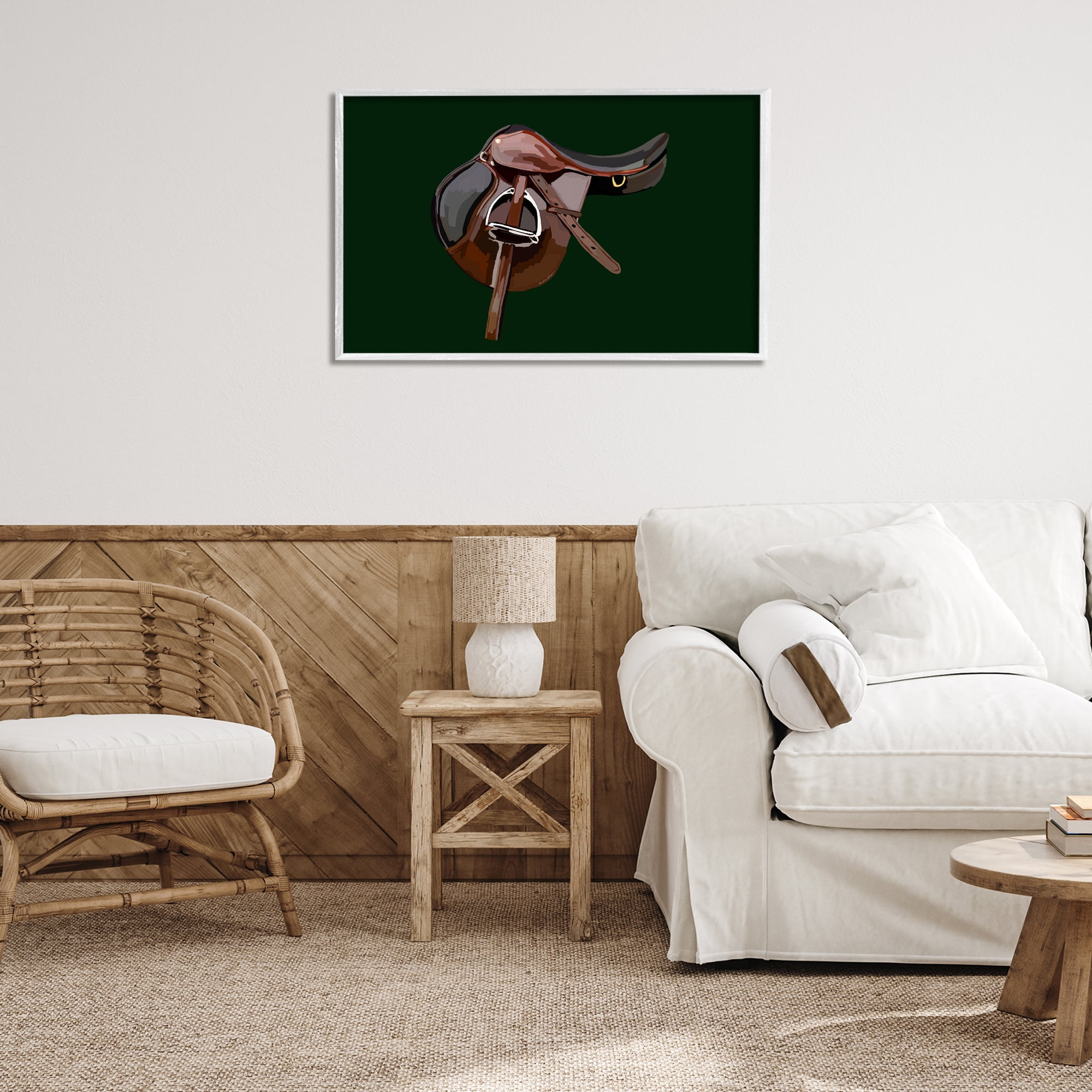 Stupell Industries Western Horse Saddle Abstract Painting White Framed Art Print Wall Art, 30 x 20
