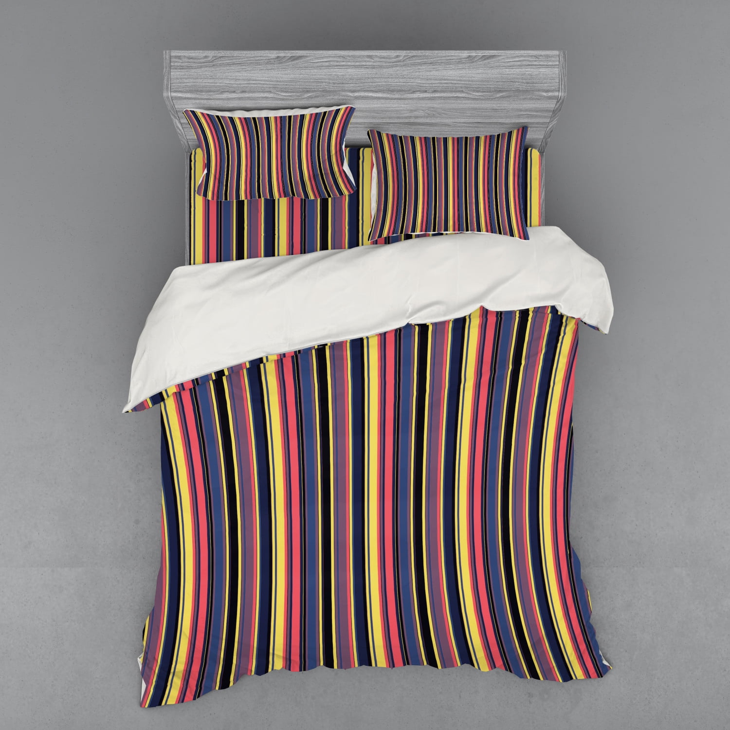Modern Duvet Cover Set Colorful Geometric Stripes Lines Vintage Retro Style Fashionable Design Art Print Bedding Set With Shams And Fitted Sheet 3 Sizes By Ambesonne Walmart Com Walmart Com
