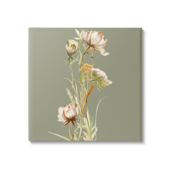 Stupell Industries Cottage Blooms on Green Botanical & Floral Painting Gallery Wrapped Canvas Art Print Wall Art, 17 x 17