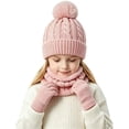 thumbnail image 5 of 3 Pcs Kids Winter Hat Scarf Gloves Set Boys Girls Knit Fleece Lined Thick Thermal Sets for Outdoor Play Ski Wear Watermelon Red 2-10 Years, 5 of 5